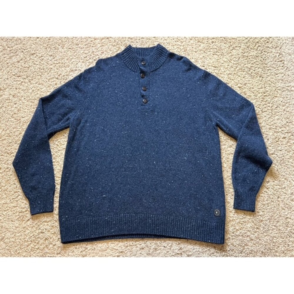 Linksoul Men Navy Blue Wool Blend Henley Sweater Size Large L EUC